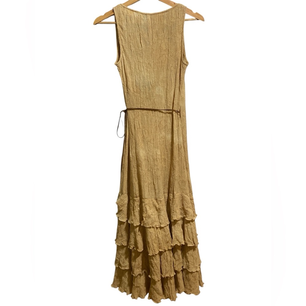 Y2K Ralph Lauren Tan Boho Tiered Ruffle Wrap Maxi Dress - Picture 2 of 10